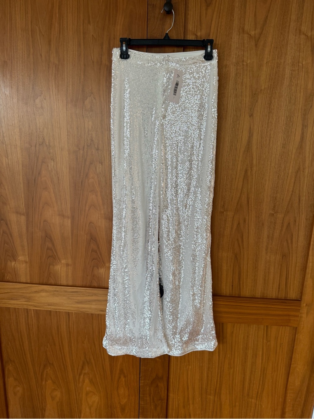 Sequin Wide-Leg pant in Silver/white